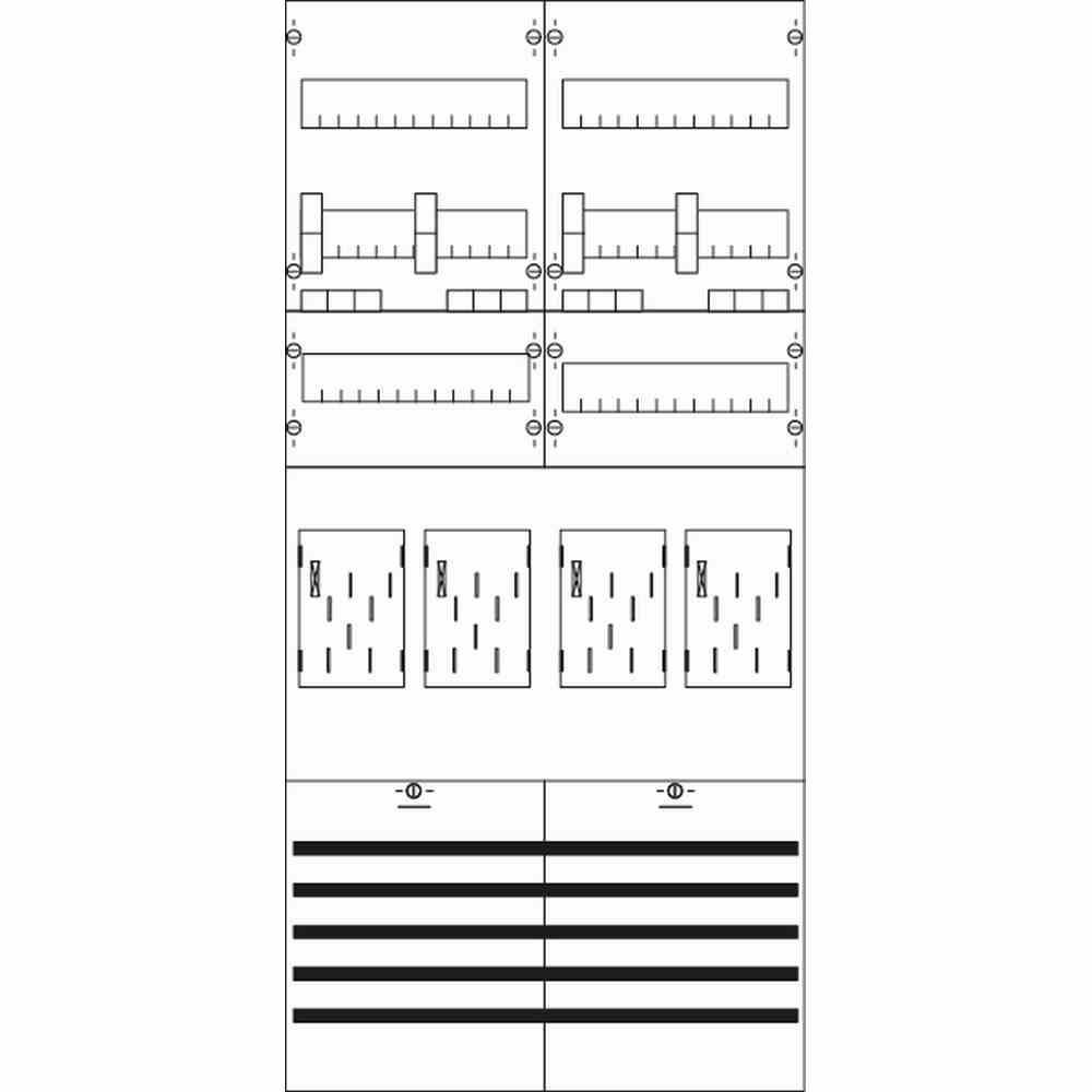 STRIEBEL & JOHN Komplettfeld, 4Z, eHZ, mit Verdrahtung, 6V, 1050x500mm, mit Sammelschiene 5p, 300mm