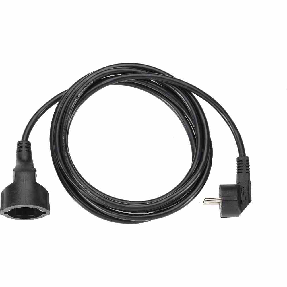 BACHMANN Netzanschlussleitung, 3m, 3x1,5mm², PVC, schwarz, Schutzkontaktwinkelstecker, Schutzkontakt-Kupplung, 0-70°C, 250V – 341.185