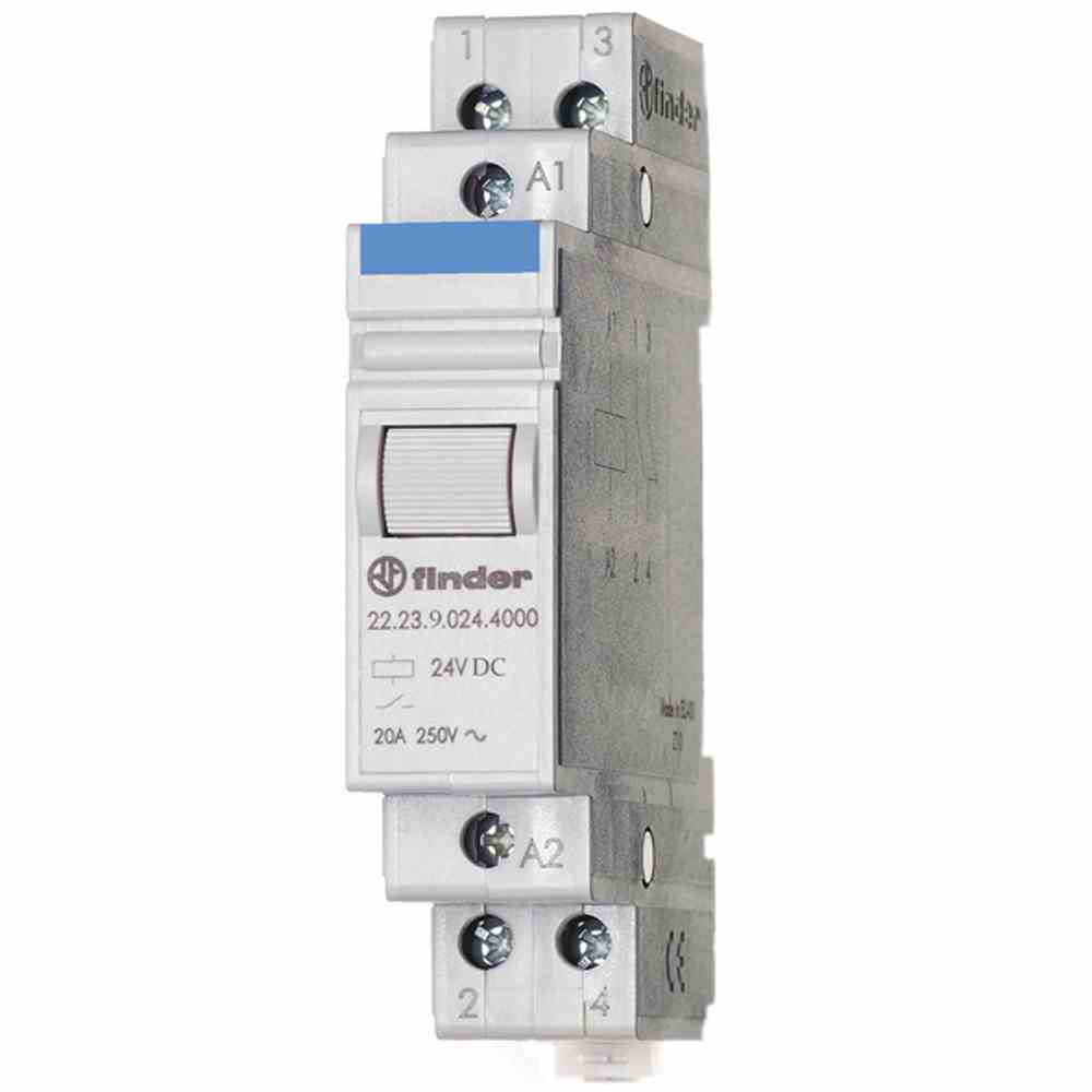 FINDER Installationsrelais, 1TE, mechanisch, DIN-Schiene, 1S, 1Ö, 12V/DC, 20A, 10,8-13,2V, DC – 222390124000