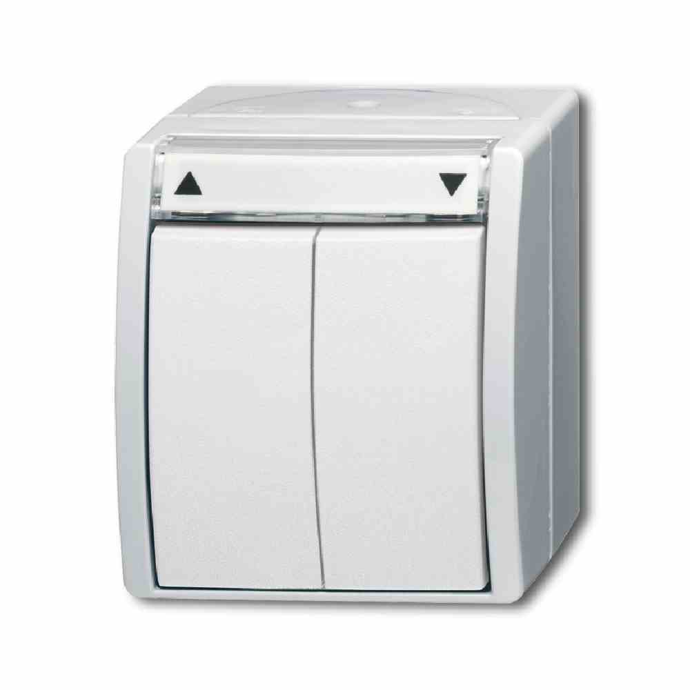 BUSCH-JAEGER OCEAN Jalousieschalter, Aufputz, alpinweiß, matt, IP44, Wippe, Textfeld/Beschriftungsfläche, 1p – 2601/4 W-54