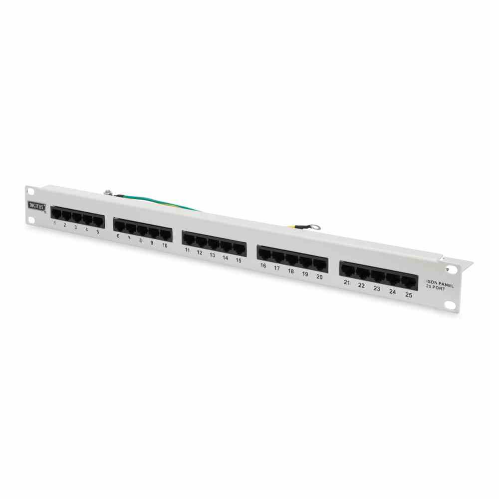 DIGITUS CAT 3 ISDN Patch Panel, ungeschirmt 25-Port RJ45, 8P4C, LSA, 1HE, Rack Mount, Farbe Grau RAL7035 – DN-91325-1
