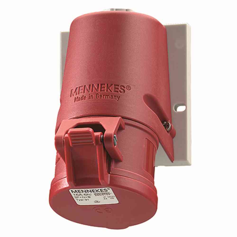 MENNEKES TwinCONTACT CEE-Steckdose, 5p, 32A, 6h, 400V (50+60Hz) rot, IP44, Aufputz, schraublose Klemme, Kunststoff MENNEKES TwinCONTACT CEE-Steckdose, 5p, 32A, 6h, 400V (50+60Hz) rot, IP44, Aufputz, schraublose Klemme, Kunststoff