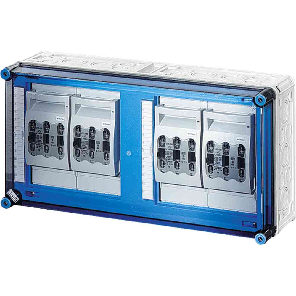 HENSEL Mi 6466 NH-Sicherungslasttrennschaltergehäuse, 300x600x170mm, IP65, grau, nur zur Kombination, 4 x Sicherungslasttrennschalter 160 A, NH00, 3-polig, Bemessungsstrom der Sammelschiene 400 A – Mi 6466