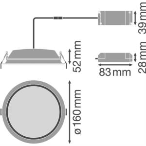 LEDVANCE ALU LED-Einbaustrahler, 14W, Konverter, 1LED, 4000K, 1260lm, Kunststoff, IP44 extrem breitstrahlend >80°, Ø160x52mm –