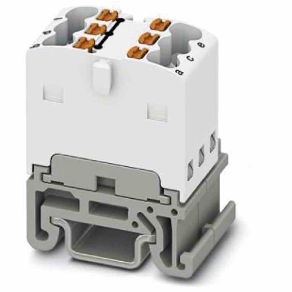 PHOENIX Verteilerblock, 0,14-1,5mm², 1Etage, 6kl, weiß, 17,5A, Hutschiene 15mm – PTFIX 6X1,5-NS15A WH