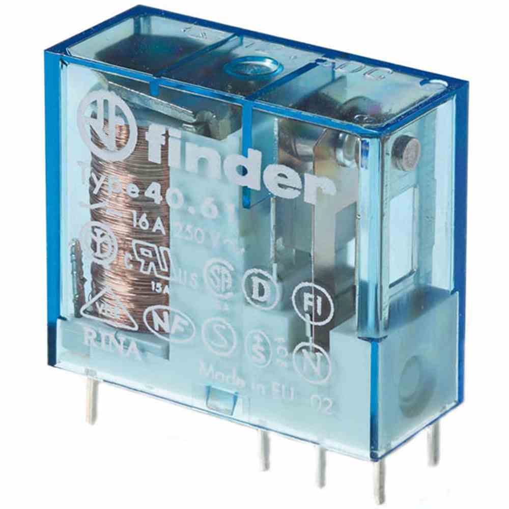 FINDER Relais, 1 Wechsler für 16 A, Spule 24 V DC sensitiv mit Steck- und Printanschlüssen – 406170240000