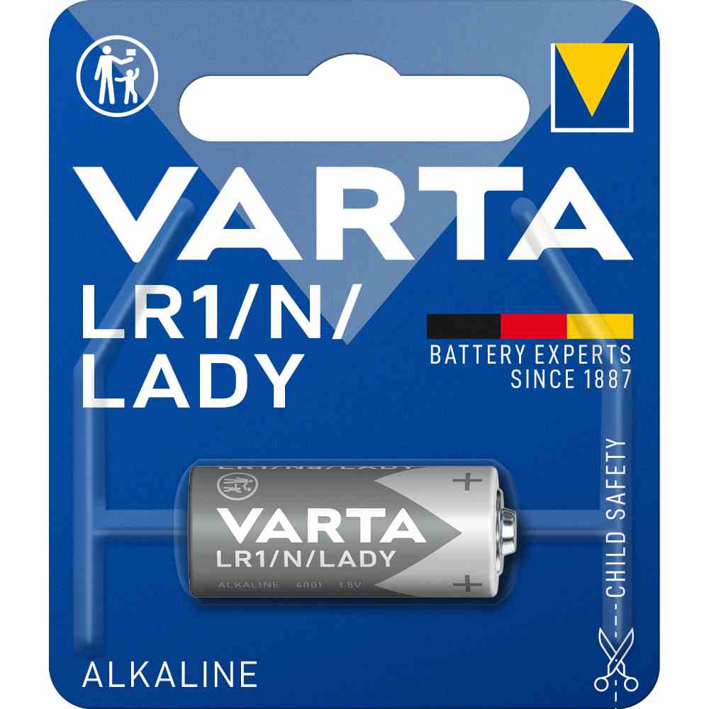 VARTA Lady Batterie, 1,5V, LR1, Alkali-Mangan, 880mAh, HIGH ENERGY, VE = 1 er Blister