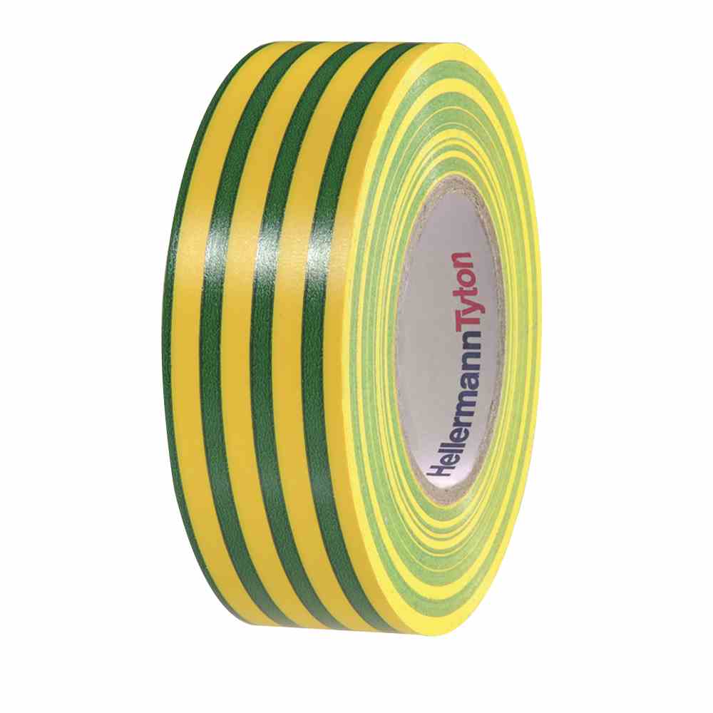 HELLERMANN TYTON Isolierband, Polyvinylchlorid (PVC), 19mm, 20m, grün/gelb, -10-90°C, 0,15mm, Selbstverlöschend – HTAPE-FLEX15-19x20 PVC GNYE 20