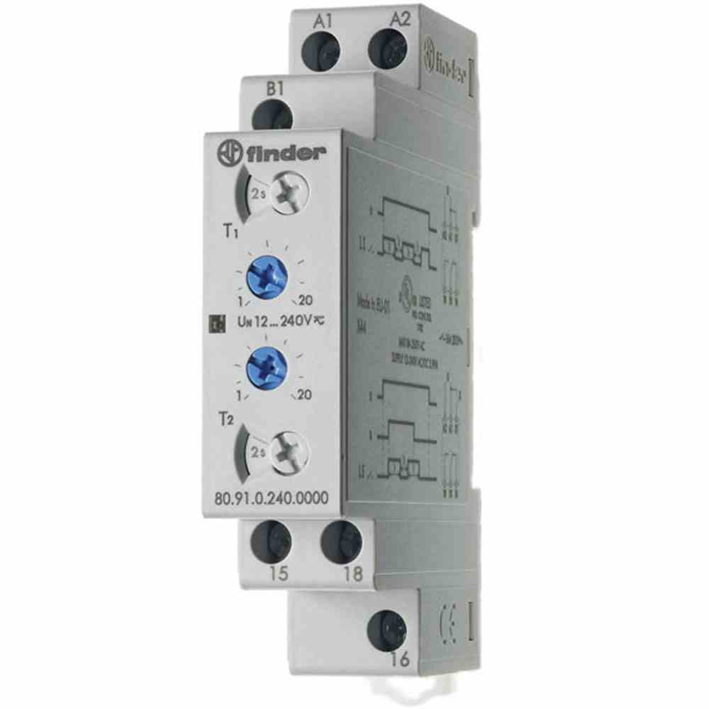 FINDER Zeitrelais, 1 Wechsler 16 A, für 12 bis 240 V AC/DC Taktgeber asymmetrisch, impulsbeginnend – 809102400000