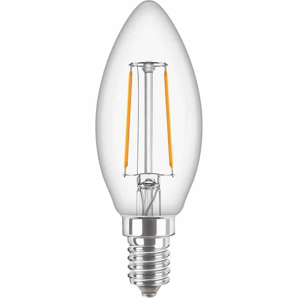 PHILIPS LED-Kerzenlampe, Filamentlampe, E14, B35, 2W, 2700K, extrawarmweiß, 250lm, klar, AC, Ø35x97mm, 220-240V – CorePro LEDcandle 2-25W E14 827 B35 klar