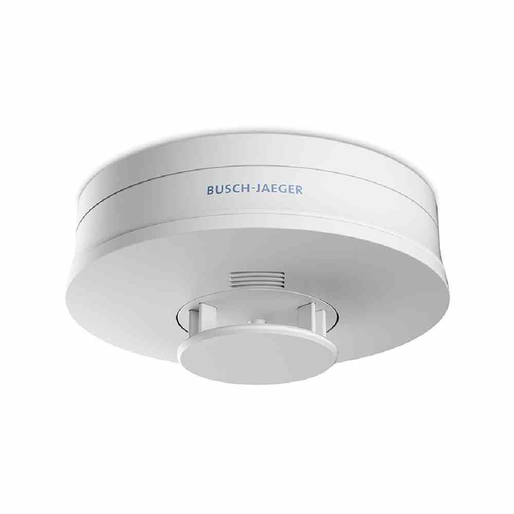 BUSCH-JAEGER Wärmemelder, optional Funk, 3VDC, VdS anerkannt, weiß, 10J, Batterie/Akku, Vernetzbar über Kabel, max20St, thermomaximal, 85dB, mit Sockel – 6835/01-84