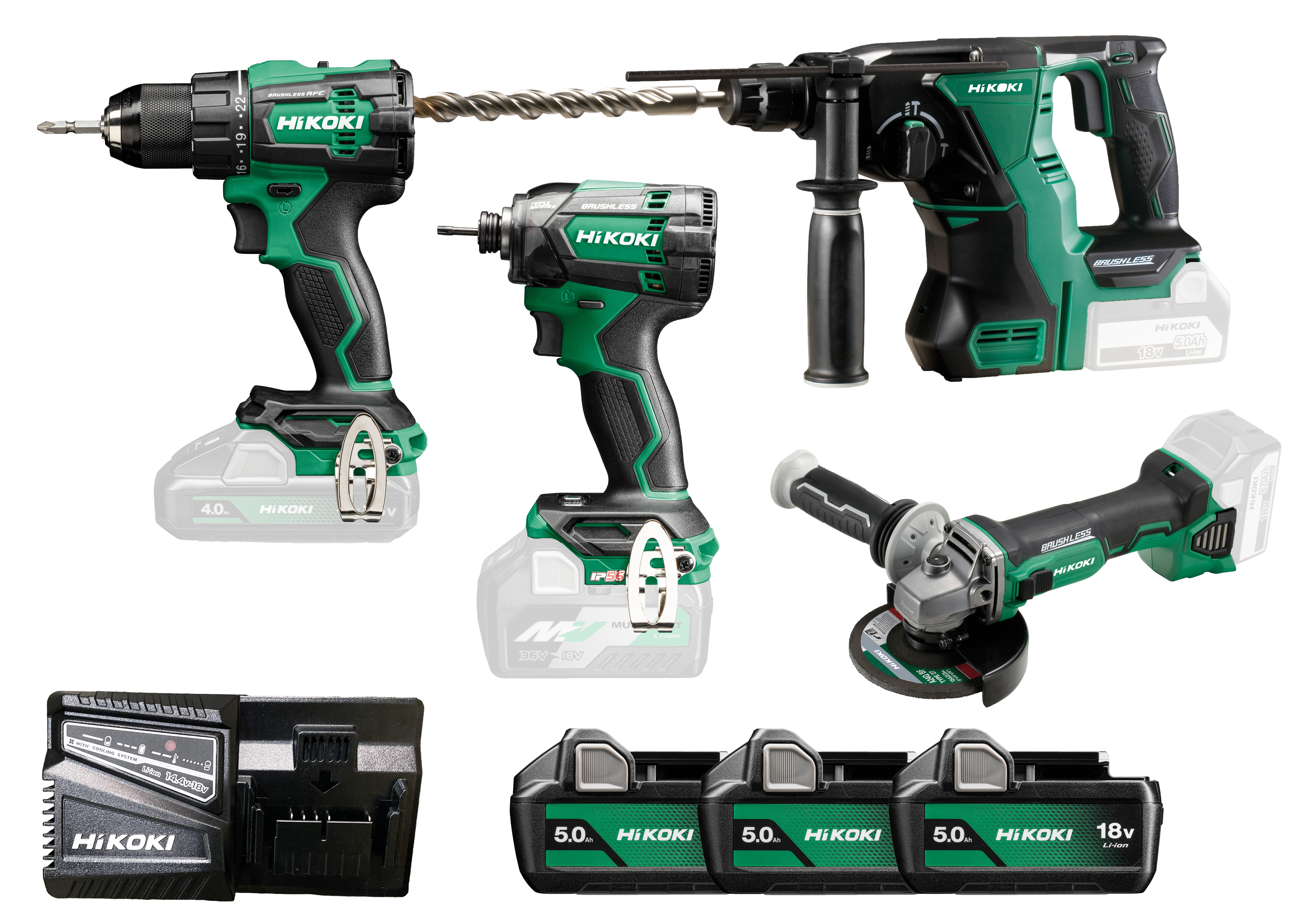HiKOKI KC18DE(5.0) (Transporttasche) Combo Kit DS18DE+WH18DC+G18DBL+DH18DBL