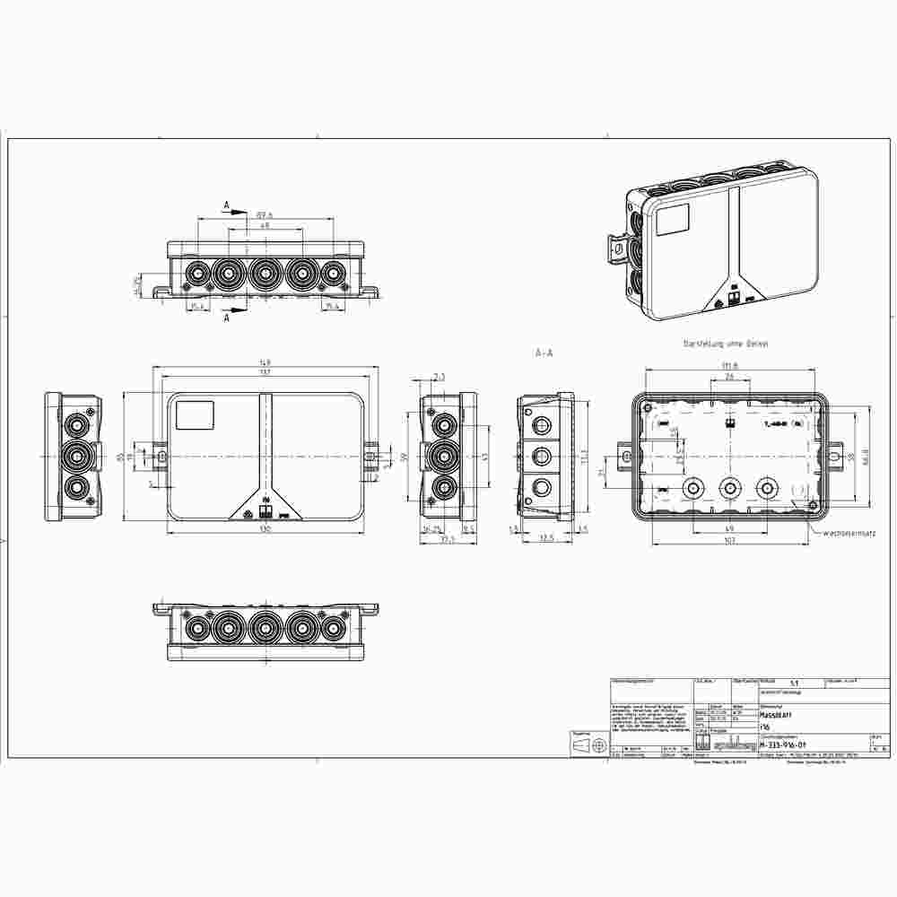 SPELSBERG i 16-L Abzweigkasten, IP55, 2,5mm², 85x130x37mm, grau, ohne Bestückung, Kunststoff, Wand-/Deckenmontage, Halogenfrei