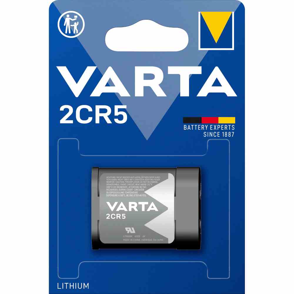 VARTA 2CR5 Batterie, 6V, Lithium, 1600mAh, 17x45x34mm, PHOTO LITHIUM, VE = 1er Blister – 2 CR5