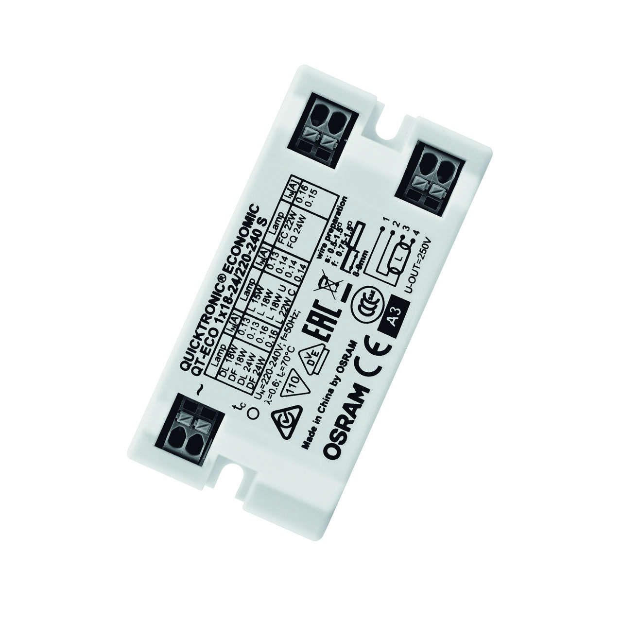 OSRAM QT-ECO 1X18...24 S Vorschaltgerät, 18-24W, elektronisch, für T5, für T8, T-R, TC-L, Multiwatt-Ausführung, ohne Dimmung, 80x40mm – QT-ECO 1X18-24/220-240 S UNV1