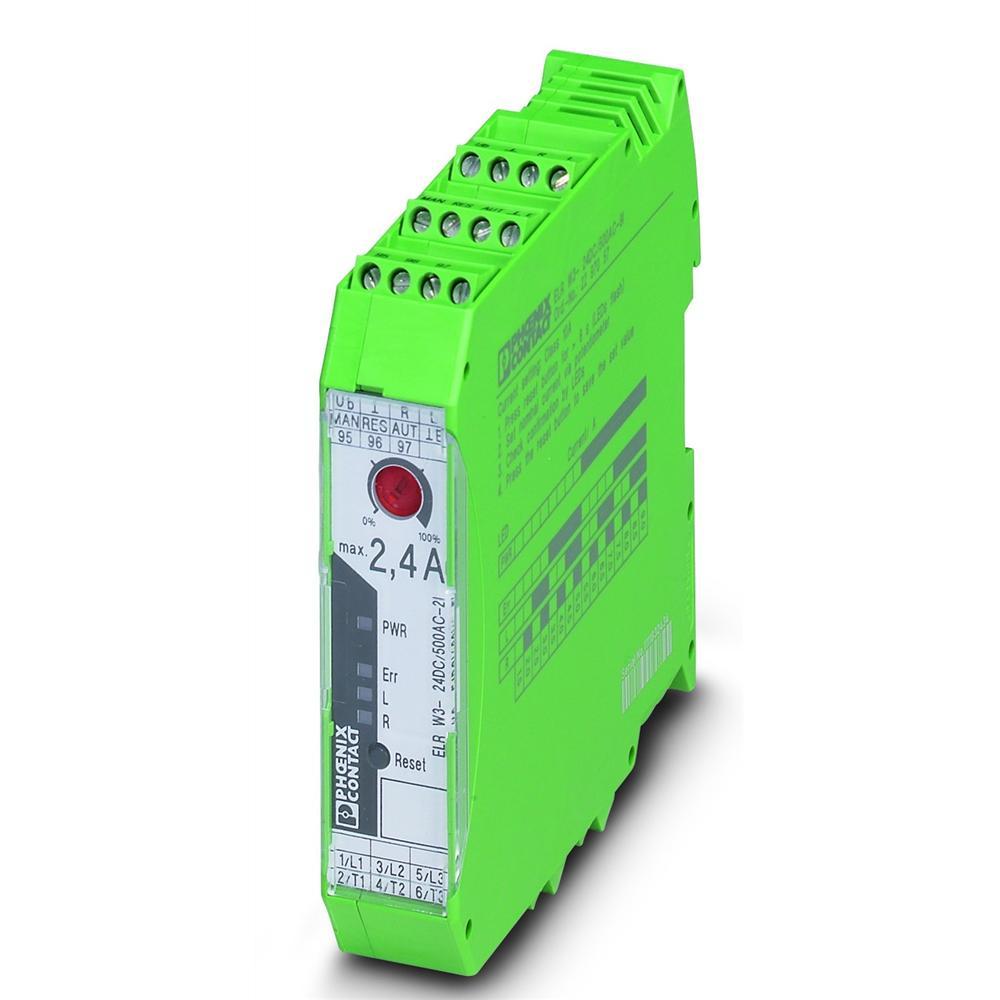 PHOENIX Halbleiterrelais, 3ph, 42-550V, 24V, DC, 2,4A/AC-1, geeignet für Reiheneinbau mit Motorschutz – ELR W3- 24DC/500AC- 2I