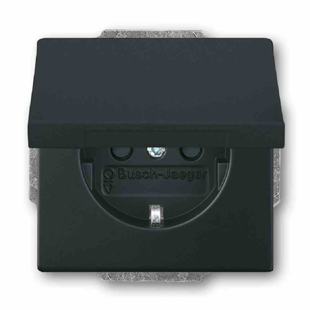 BUSCH-JAEGER future linear Steckdose, 1f, schwarz, matt, Unterputz, horizontal/vertikal, mit Klappdeckel, IP20, Zentralplatte – 20 EUK-885