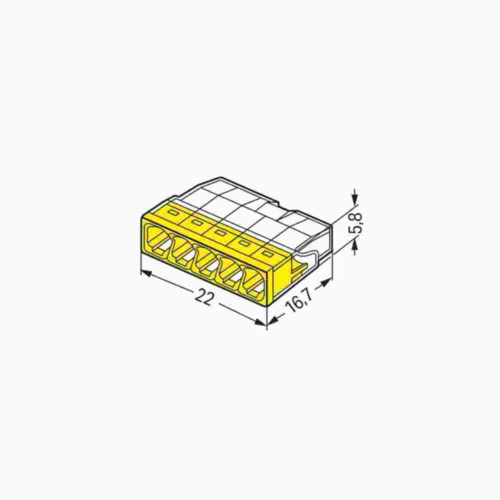 WAGO COMPACT-Verbindungsdosenklemme Ø 0,5 - 2,5 mm², 5-polig, transparent / gelb