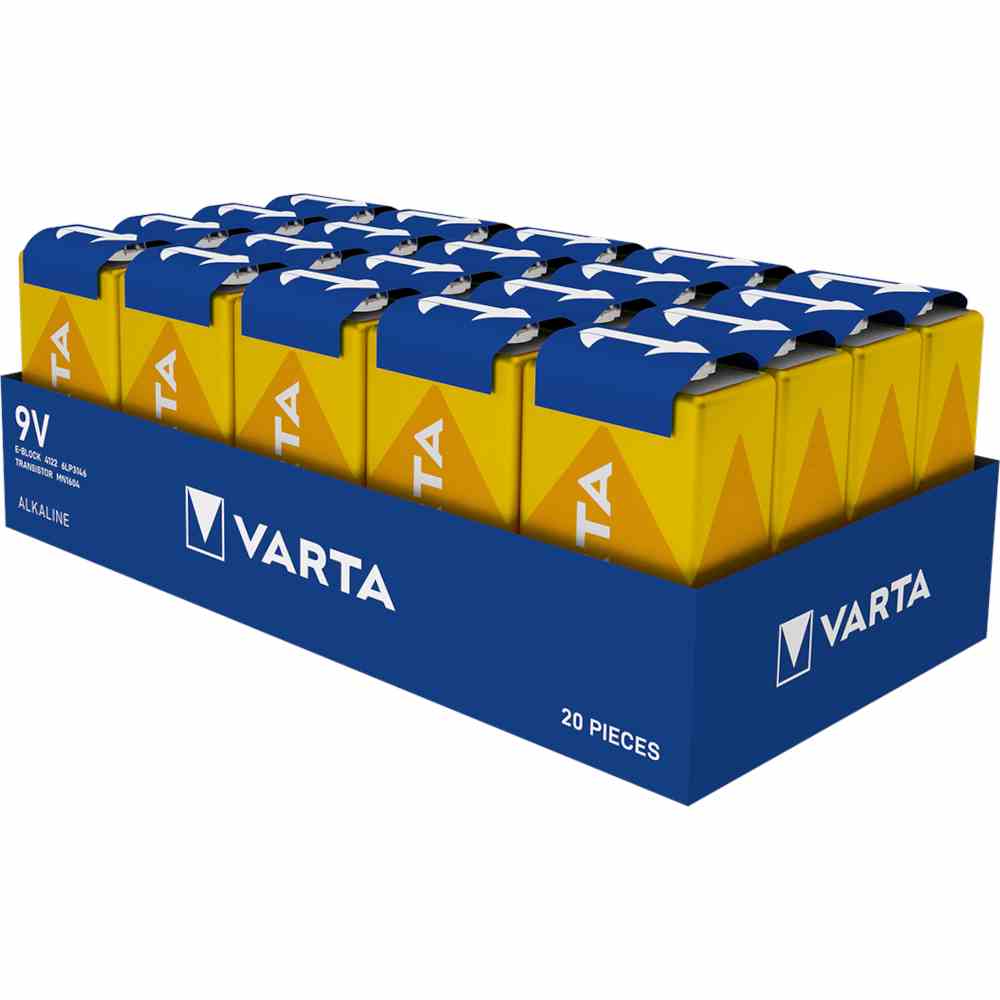 VARTA E-Block Batterie (6AM6), 9V, 6LR61, Alkali-Mangan, 565mAh, 17,5x48,5x26,5mm, LONGLIFE, VE = 1 Stück – 4122