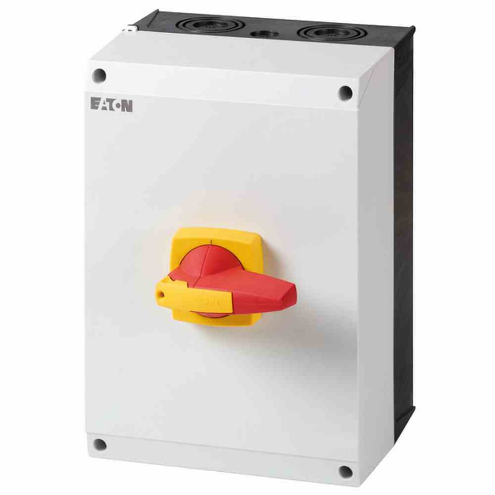 EATON Hauptschalter, 125A, 3p, IP65, Komplettgerät im Gehäuse, Ausführung als Wartungs-/Reparaturschalter, Ausführung als NOT-AUS-Einrichtung – DMM-125/3N/I5/P-R
