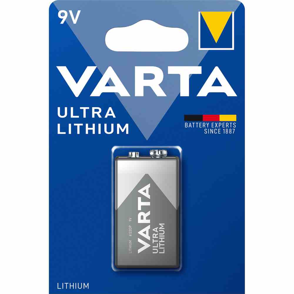 VARTA E-Block Batterie, 9V, 1200mAh, 17,5x49x26,5mm, ULTRA LITHIUM, VE = 1er Blister – 6122