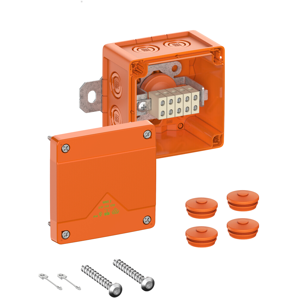 SPELSBERG Abzweigkasten, IP66, 2,5mm², 100x100x70mm, orange, Klemme, Kunststoff, Wand-/Deckenmontage, halogenfrei – WKE 2 - 5 x 1,5²