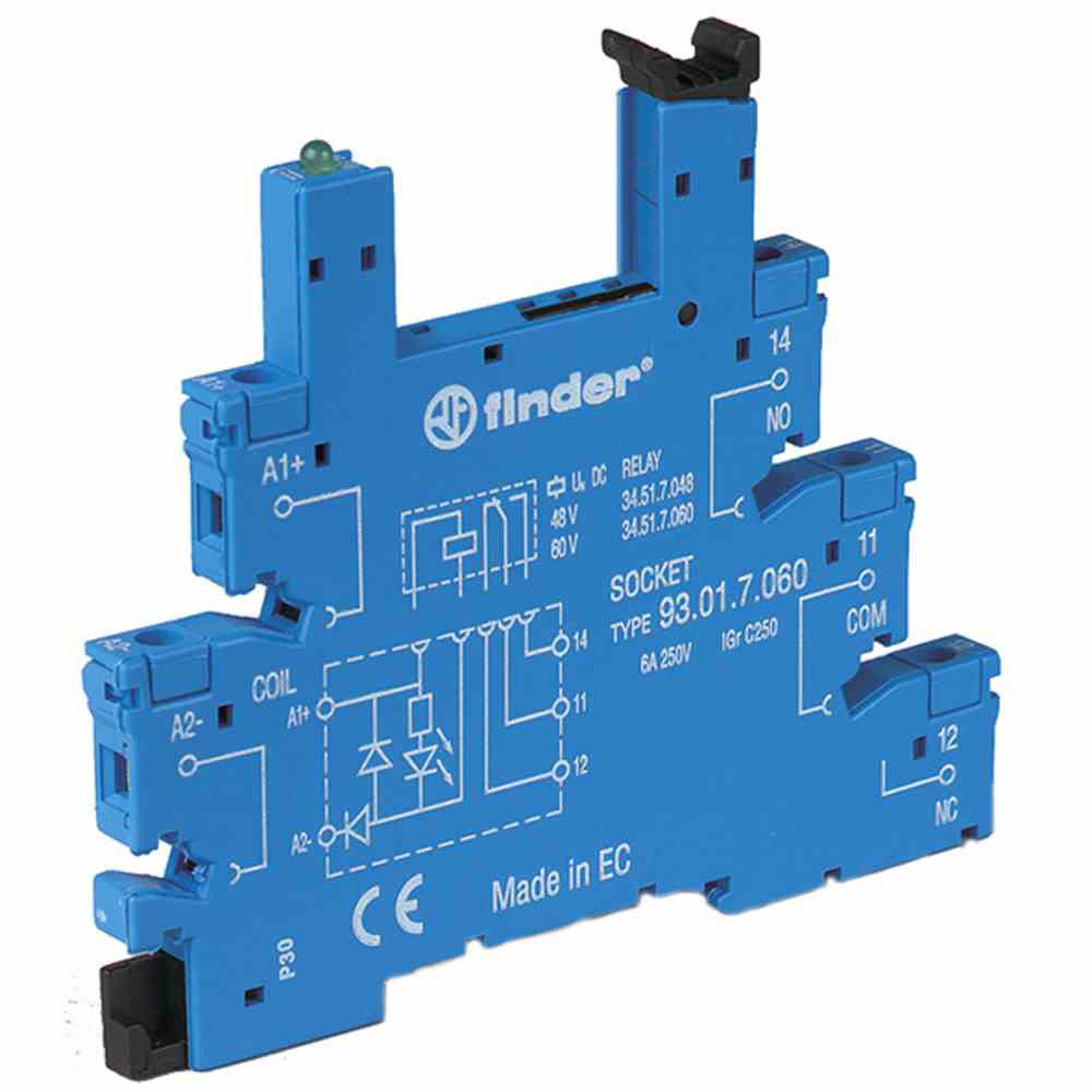 FINDER Fassung mit Schraubanschlüssen, für Relais 34.51 od. 34.81 , für 6 bis 24 V AC/DC – 93010024