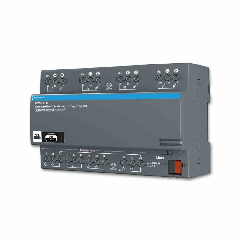 BUSCH-JAEGER FREE@HOME Schaltaktor, REG, 8TE, 8Ausg, 6A, 1380W, 230V – 6251/8.8