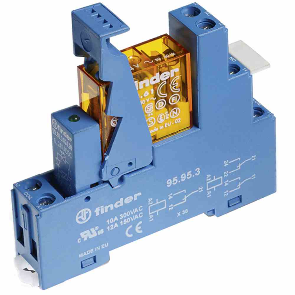 FINDER Koppelrelais mit Schraubanschlüssen, 2 Wechsler 8 A, Spule 230 V AC – 495282300060