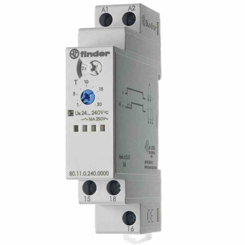 FINDER Zeitrelais, 1 Wechsler 16 A, für 24 bis 240 V AC/DC Einschaltverzögerung – 801102400000
