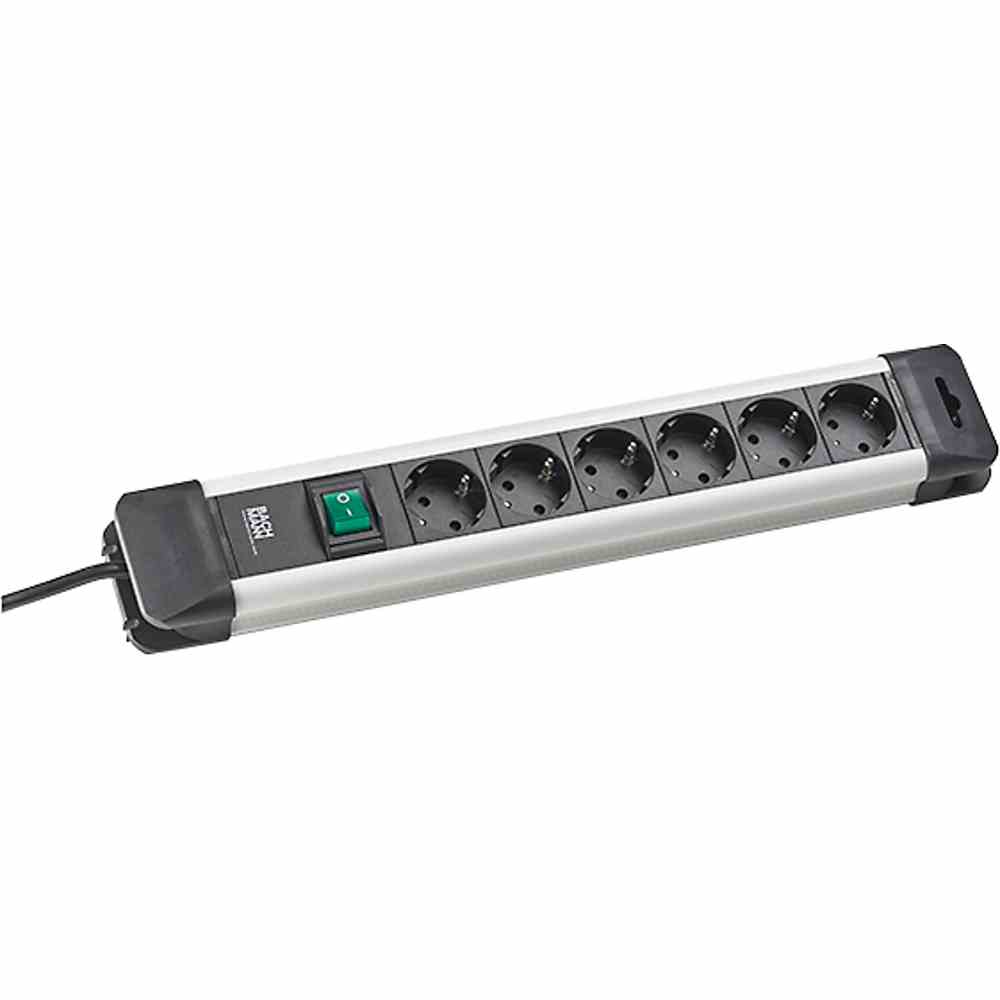 BACHMANN CONNECTUS Steckdosenleiste, 6f, schwarz, Ein-/Ausschalter, 2m, 35°, IP20, 1,5mm² – 330.101