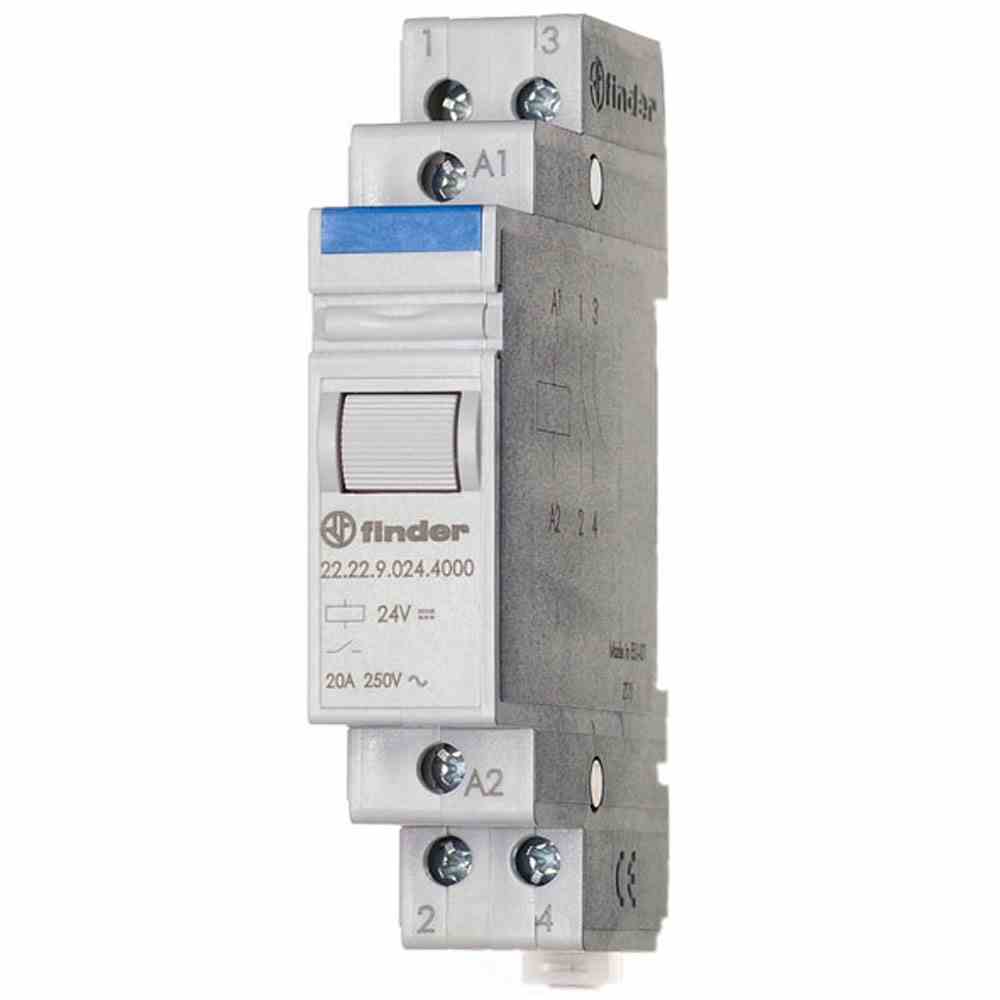 FINDER REG Installationsrelais, 2 Schließer 20 A, Prüftaste, für 12 V DC – 222290124000