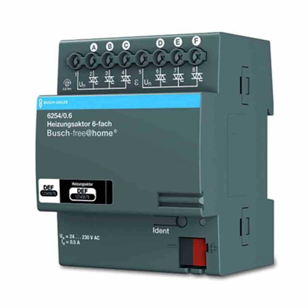 BUSCH-JAEGER FREE@HOME Heizungsaktor, REG, 6Ausg, 1A, 24-230V, Ventilschutzfunktion – 6254/0.6