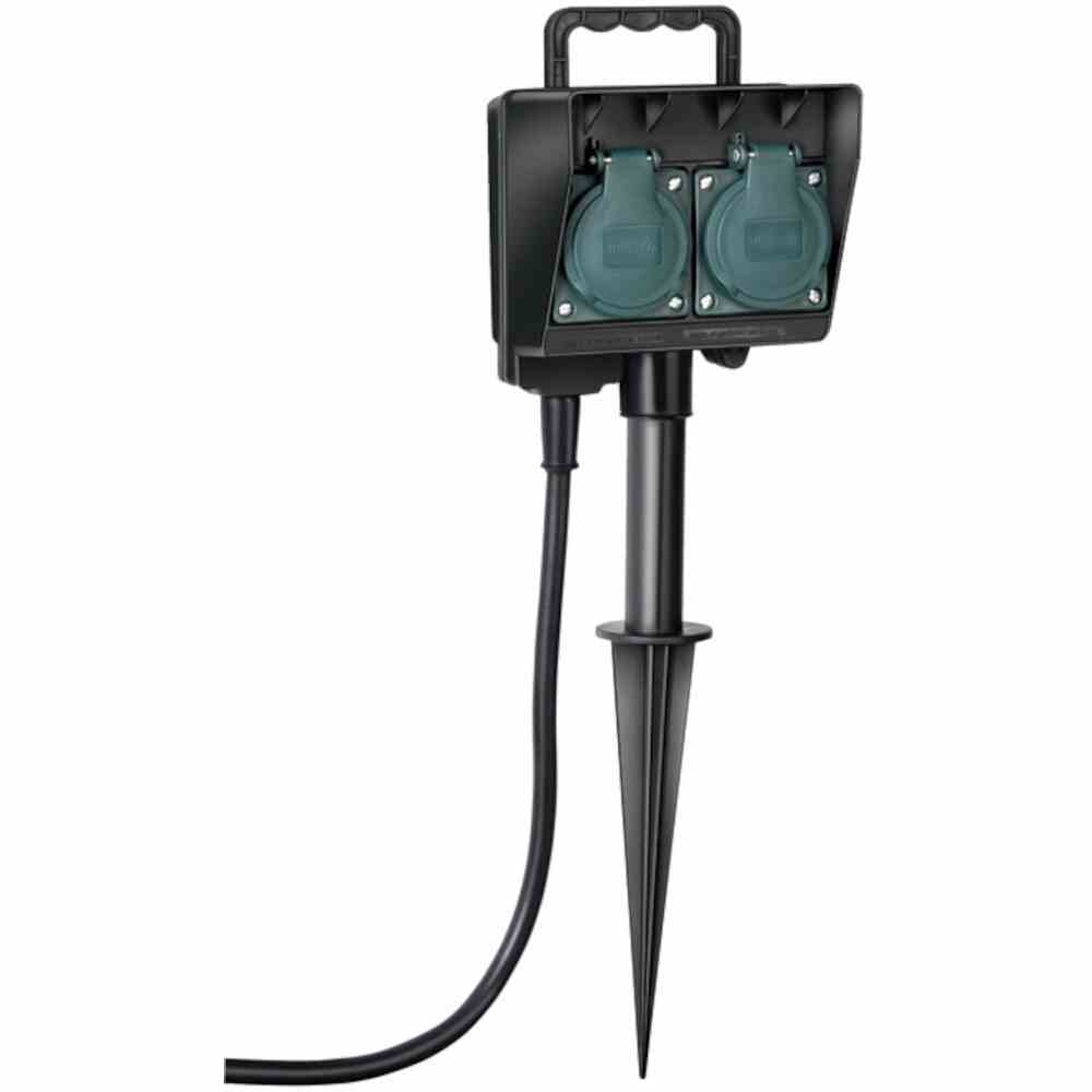 BRENNENSTUHL Gartensteckdose, 2f, schwarz, 1,4m, IP44, Mit Erdspieß – 1154430