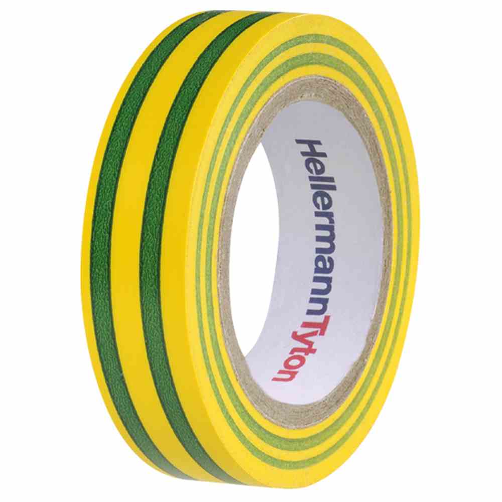 HELLERMANN TYTON Isolierband, PVC, 15mm, 10m, grün/gelb, UV-beständig, 105°C, 0,15mm, Selbstverlöschend