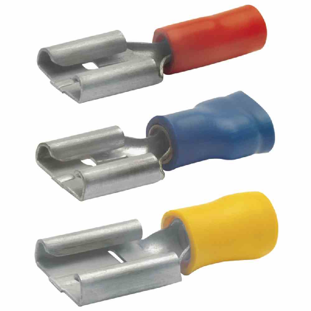 KLAUKE Flachsteckhülse, Messing, blau, 1,5-2,5mm², flach 4.8x0.8mm, teilisoliert, PVC – 8303 (100 C62)