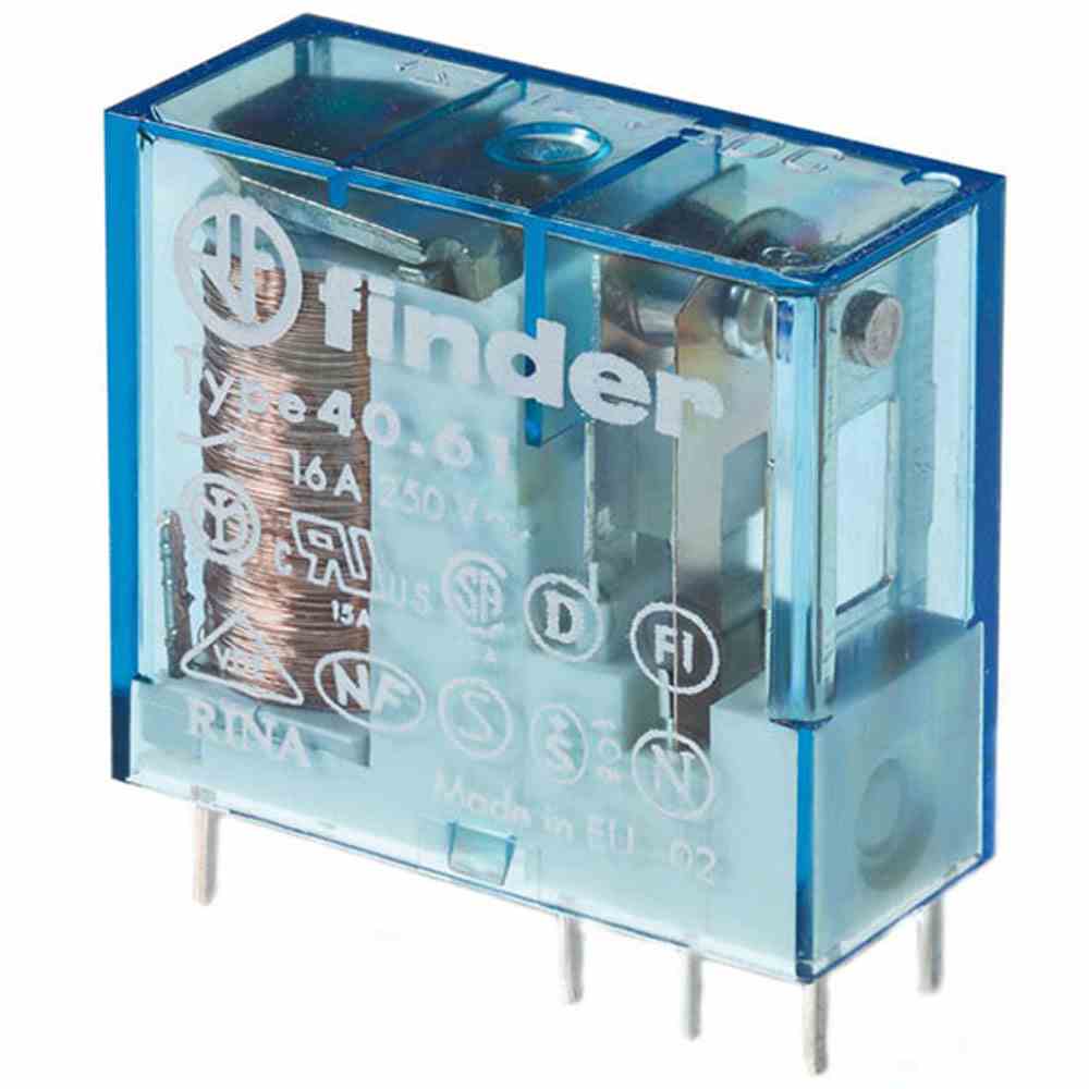 FINDER Relais, 1 Wechsler für 16 A, Kontaktmaterial AgSnO2, Spule 24 V DC mit Steck- und Printanschlüssen – 406190244000