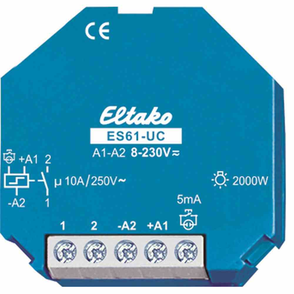 ELTAKO Stromstoßschalter, 8-230VAC/DC, 1S, 10A, 250V, Aufputz, T18mm, mechanisch Schalter