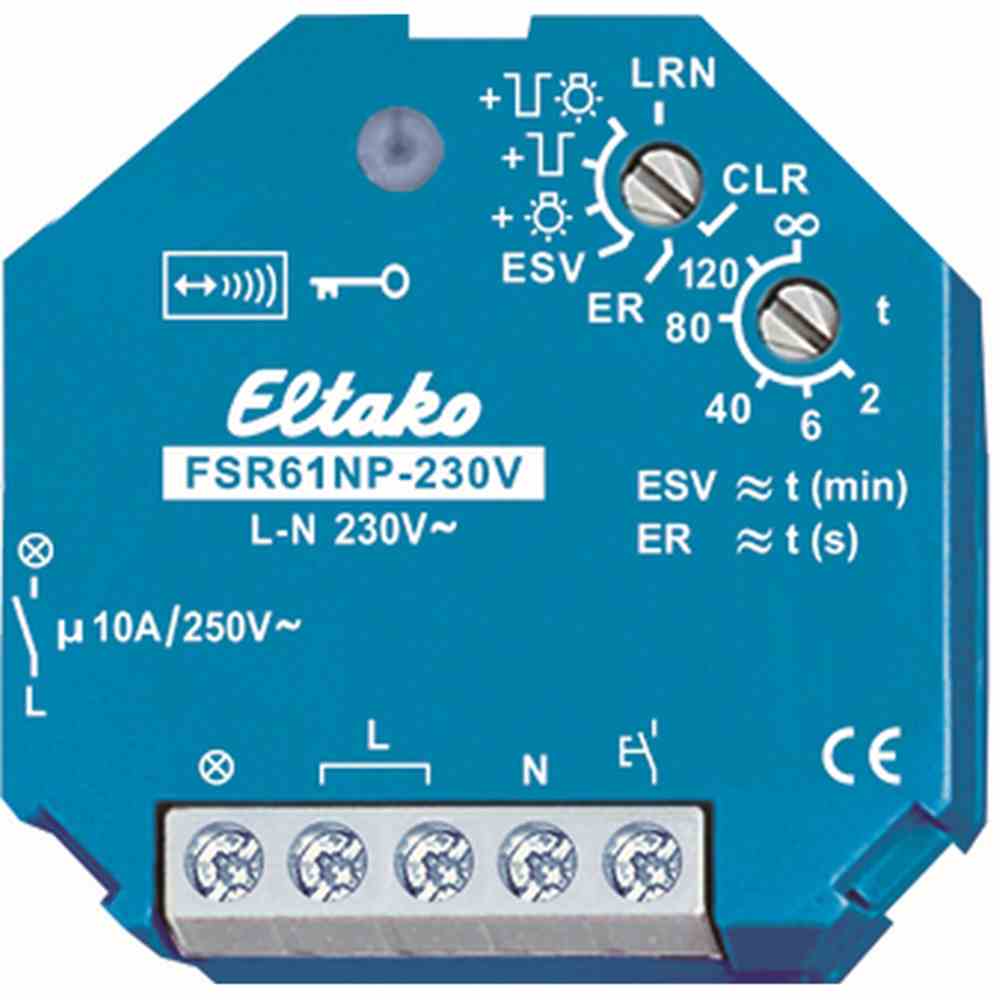 ELTAKO Funk-Aktor, 868MHz, Aufputz, 230V/AC, 1k, geeignet für Pulsdrücker, geeignet für Schalter, mit Funkhandsender