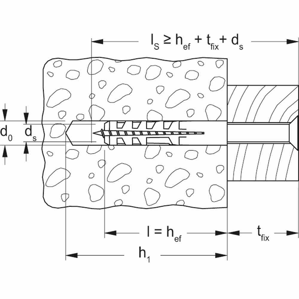 FISCHER Spreizdübel, Ø6x30mm, Kunststoff, Nylon, 40mm, Ø4-5mm, geeignet für Gasbeton, geeignet für Sechskant-Holzschraube, 100 Stück