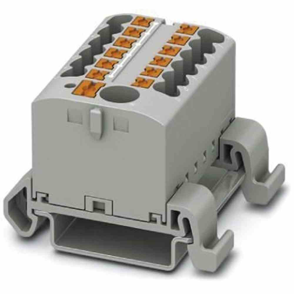 PHOENIX Verteilerblock, 0,14-2,5mm², 1Etage, 13kl, grau, 24A, Hutschiene 35mm – PTFIX 6/12X2,5-NS35A GY