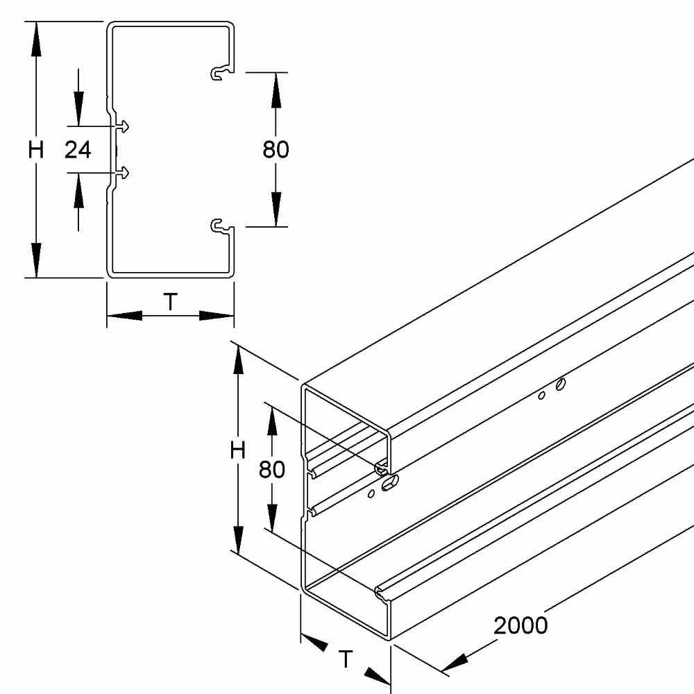 HKL Gerätekanalunterteil, mit Bodenlochung, 173x66x2000 mm, Kunststoff PVC-hart, RAL9010, reinweiß