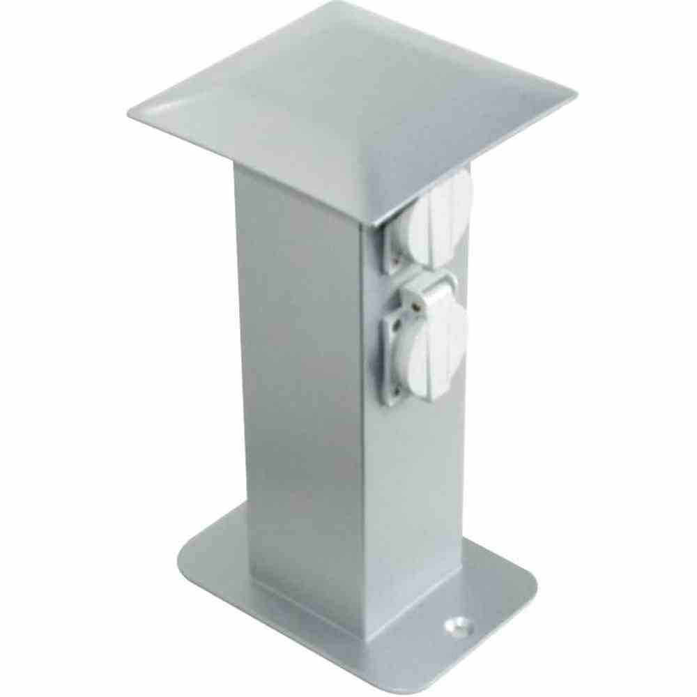 MCJ Steckdosensäule, Metall, silber, 4Steckd, ohne Schaltfunktion, 295x150x150mm, IP44 – KON4G / AL