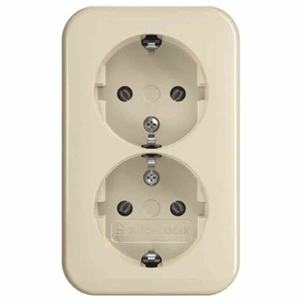 BUSCH-JAEGER Steckdose, 2f, cremeweiß/elektroweiß, glänzend, Aufputz, IP20, Komplettgehäuse – 202 EAP/11