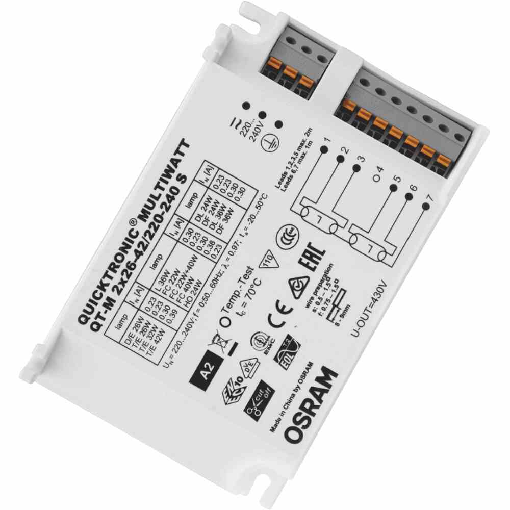 OSRAM QT-M 2X26-42 S Vorschaltgerät, 2x26-42W, elektronisch, für T5, TC-DEL, TC-L, TC-TEL, Multiwatt-Ausführung, ohne Dimmung, 123x79mm