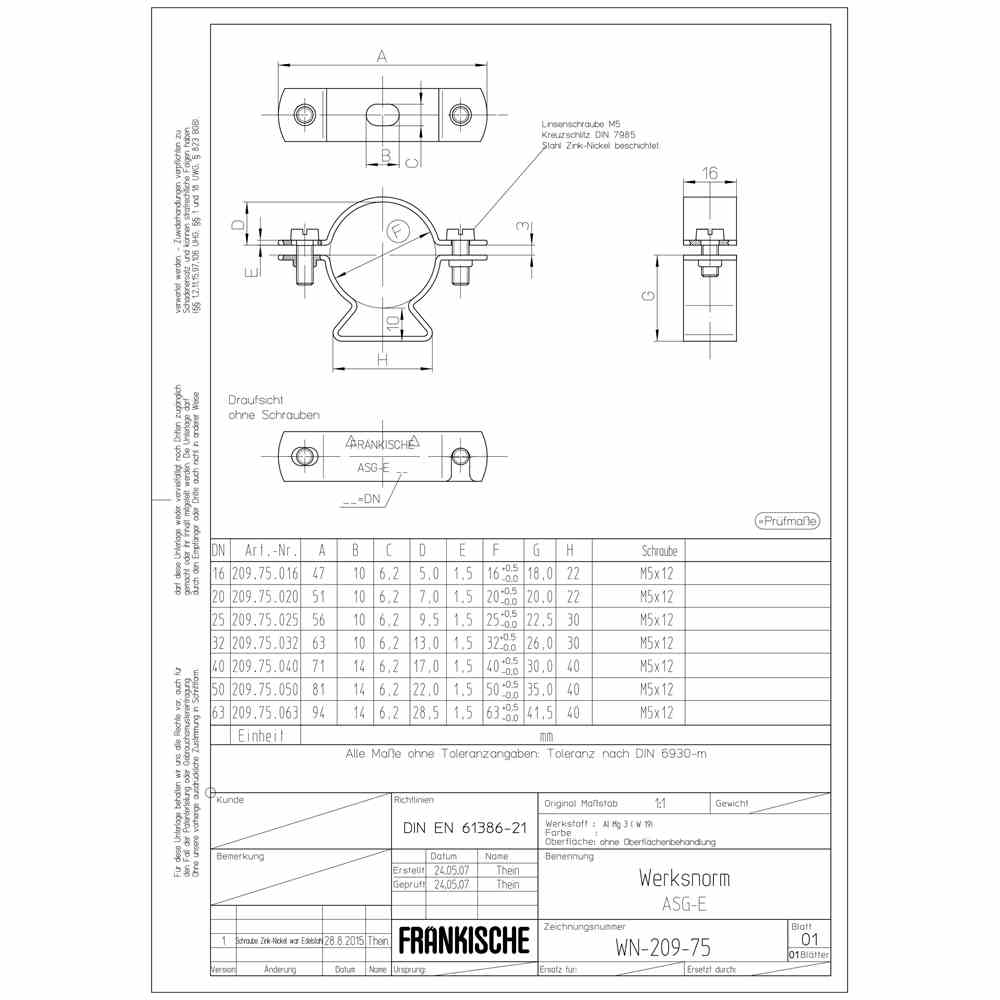 FRÄNKISCHE ASG-E Befestigungsschelle Rohr, Ø40mm, Aluminium, unbehandelt – ASG-E 40