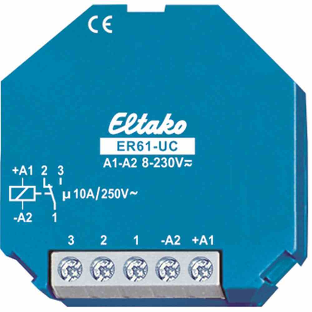 ELTAKO Installationsrelais, teilelektronisch, Unterputz, 1W, 8-230V/AC/DC, 10A, (für Einbaumontage) – ER61-UC