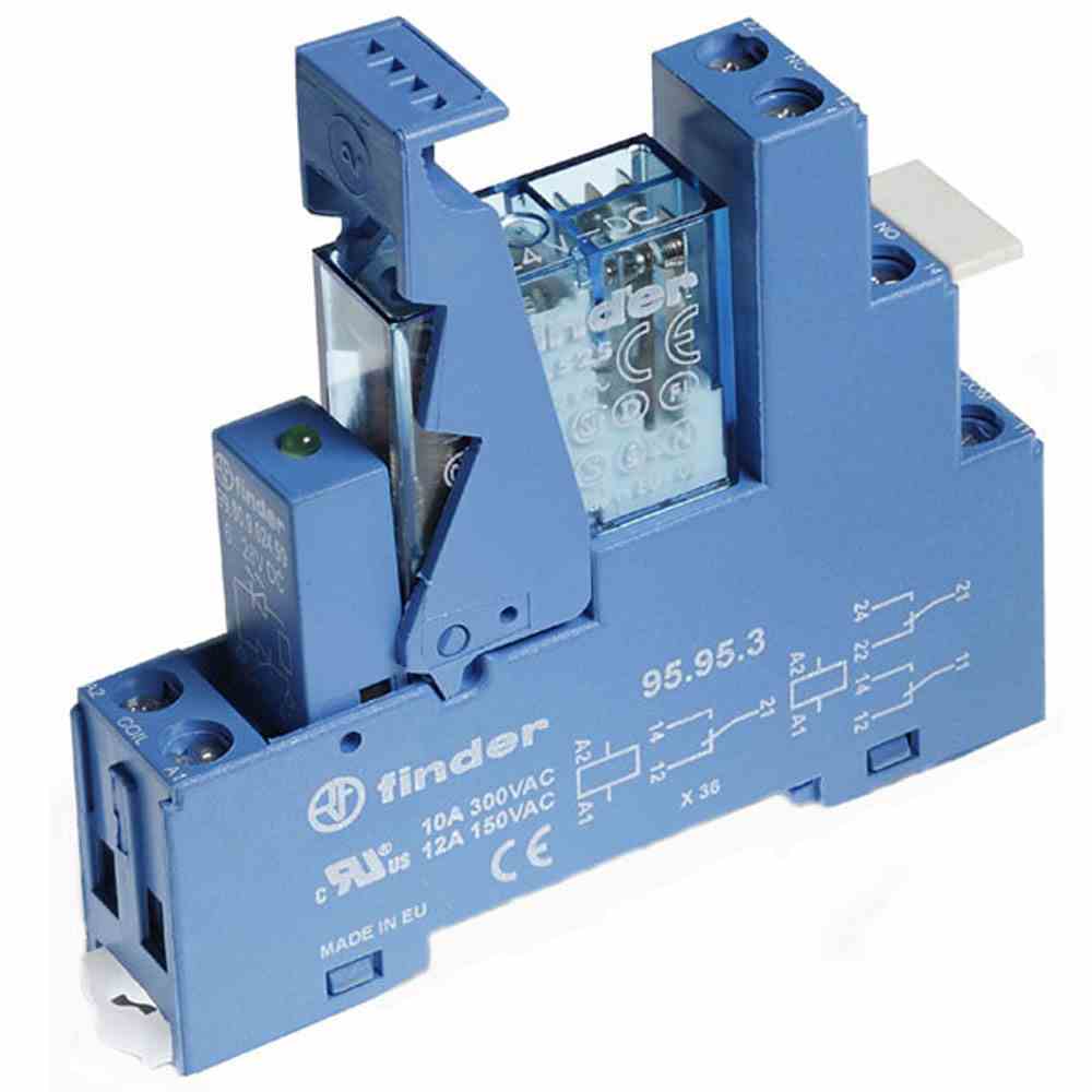 FINDER Koppelrelais mit Schraubanschlüssen, 2 Wechsler 8 A, Spule 24 V DC sensitiv – 495270240050