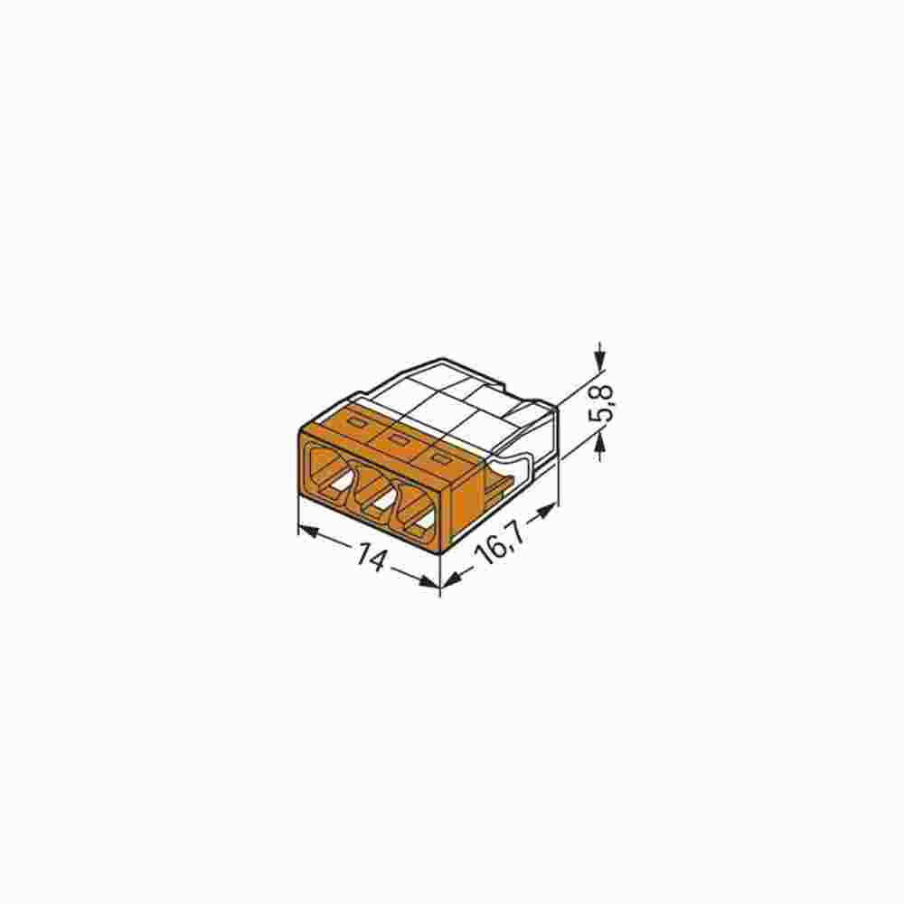 WAGO COMPACT-Verbindungsdosenklemme Ø 0,5 - 2,5 mm², 3-polig, transparent / orange