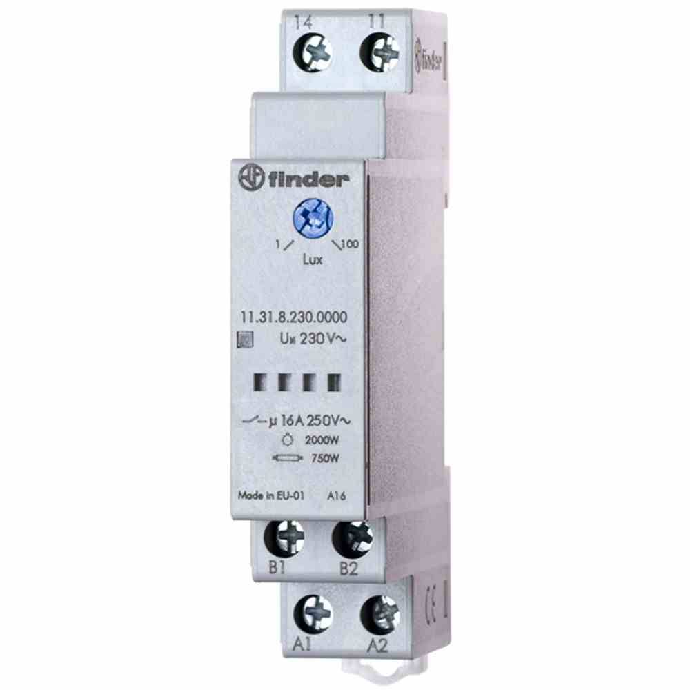 FINDER REG Dämmerungsschalter, 1 bis 100 Lux , 1 Schließer 16 A, für 230 V AC – 113182300000
